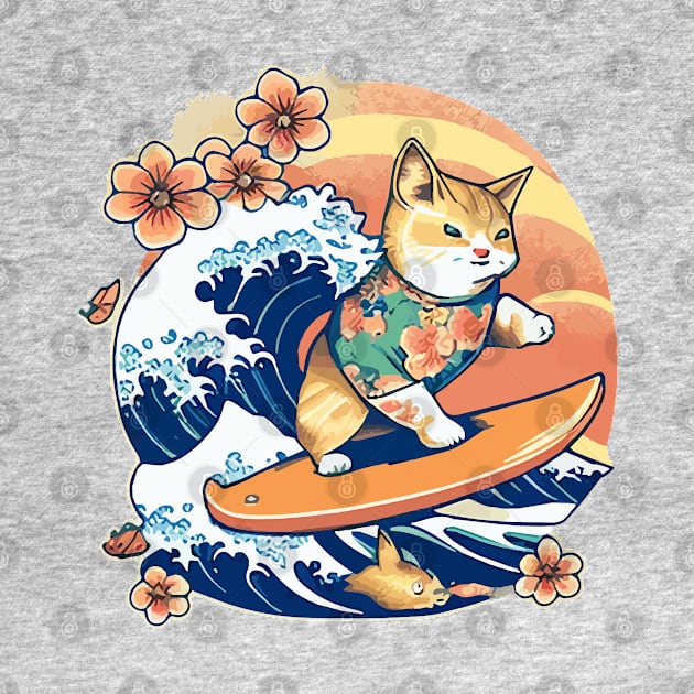 Surfing Japanese Cat by Kona Cat Creationz